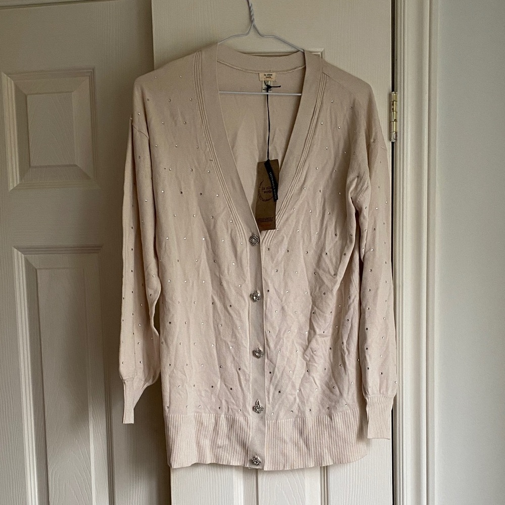 NWT River Island Embellished Light Beige Cardigan with Button Detail